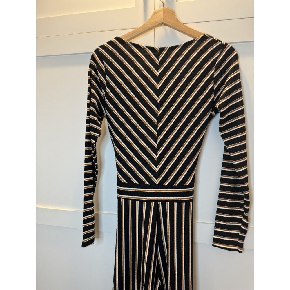NWT Pull & Bear Black Striped Wide Leg Knit Jumpsuit Sz S Boho Festival - Picture 8 of 8